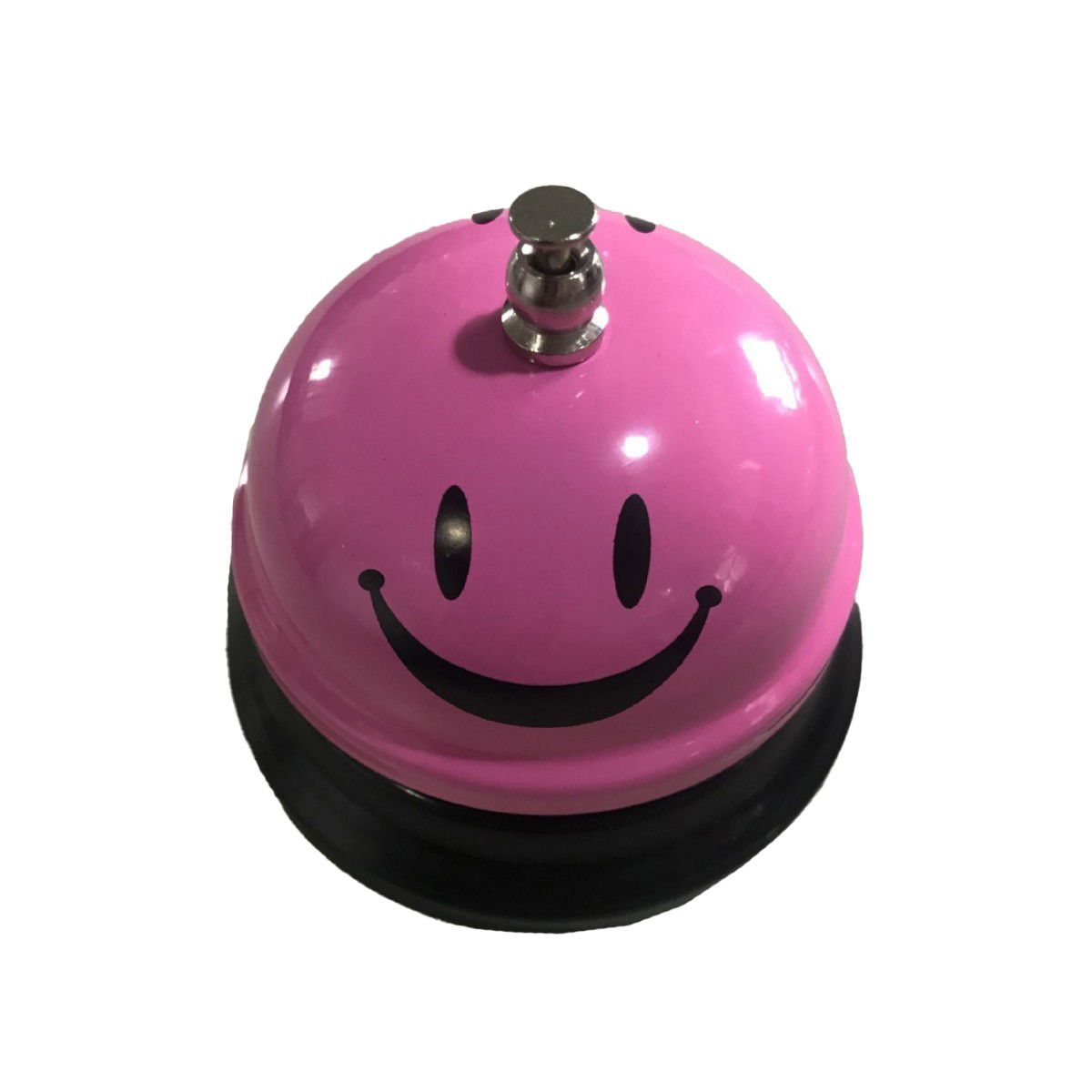 Pentru casa - Clopotel Metalic Multifunctional, Flippy, Roz cu Imprimeu SMILEY FACE, 7.5 x 7.5 x 6.5 cm, Dresaj, Receptie, Restaurante,