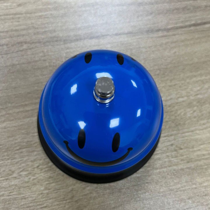 Clopotel Metalic Multifunctional, Flippy, Albastru cu Imprimeu Smiley Face, 7.5x7.5x6.5 cm, Receptie, Restaurant, Cafenele [6]