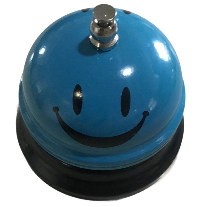 Pentru casa - Clopotel Metalic Multifunctional, Flippy, Albastru Deschis cu Imprimeu Smiley Face, 7.5x7.5x6.5 cm, Receptie, Restaurant