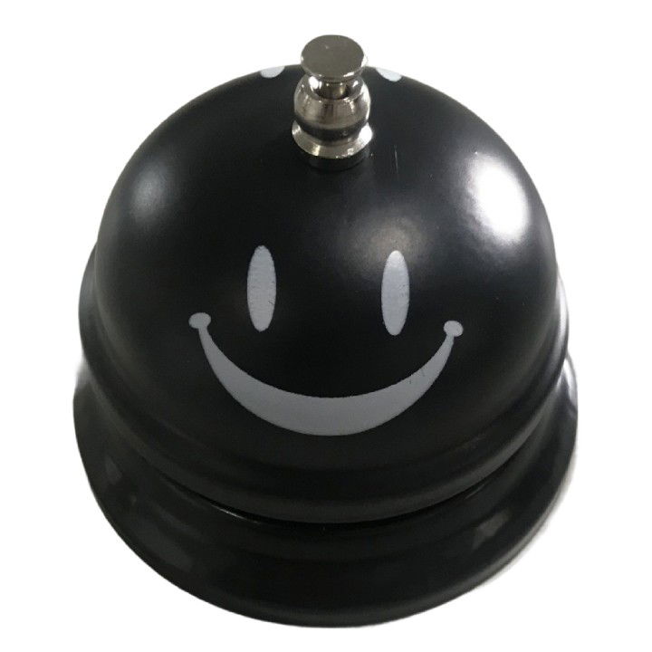 Pentru casa - Clopotel Metalic Multifunctional, Flippy, Negru cu Imprimeu Smiley Face, 7.5x7.5x6.5 cm, Receptie, Restaurant, Cafenele