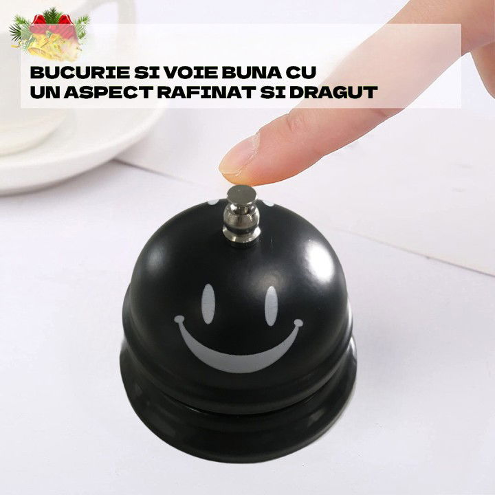 Clopotel Metalic Multifunctional, Flippy, Negru cu Imprimeu Smiley Face, 7.5x7.5x6.5 cm, Receptie, Restaurant, Cafenele [3]