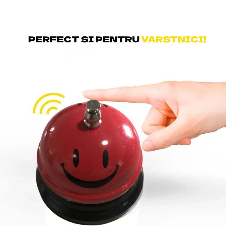 Clopotel Metalic Multifunctional, Flippy, Rosu cu Imprimeu Smiley Face, 7.5x7.5x6.5 cm, Receptie, Restaurant, Cafenele [4]
