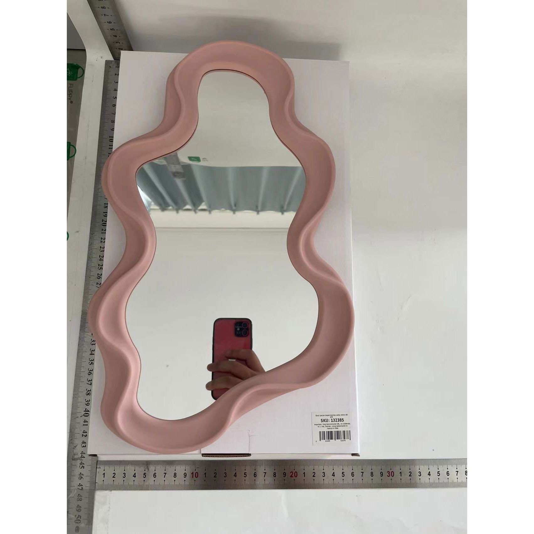 50 - 100 LEI - Oglinda de Perete, Flippy, Decorativa, pentru Baie, Dormitor, Sufragerie, Model Minimalist in Forma de Nor, 41x26 cm, Roz