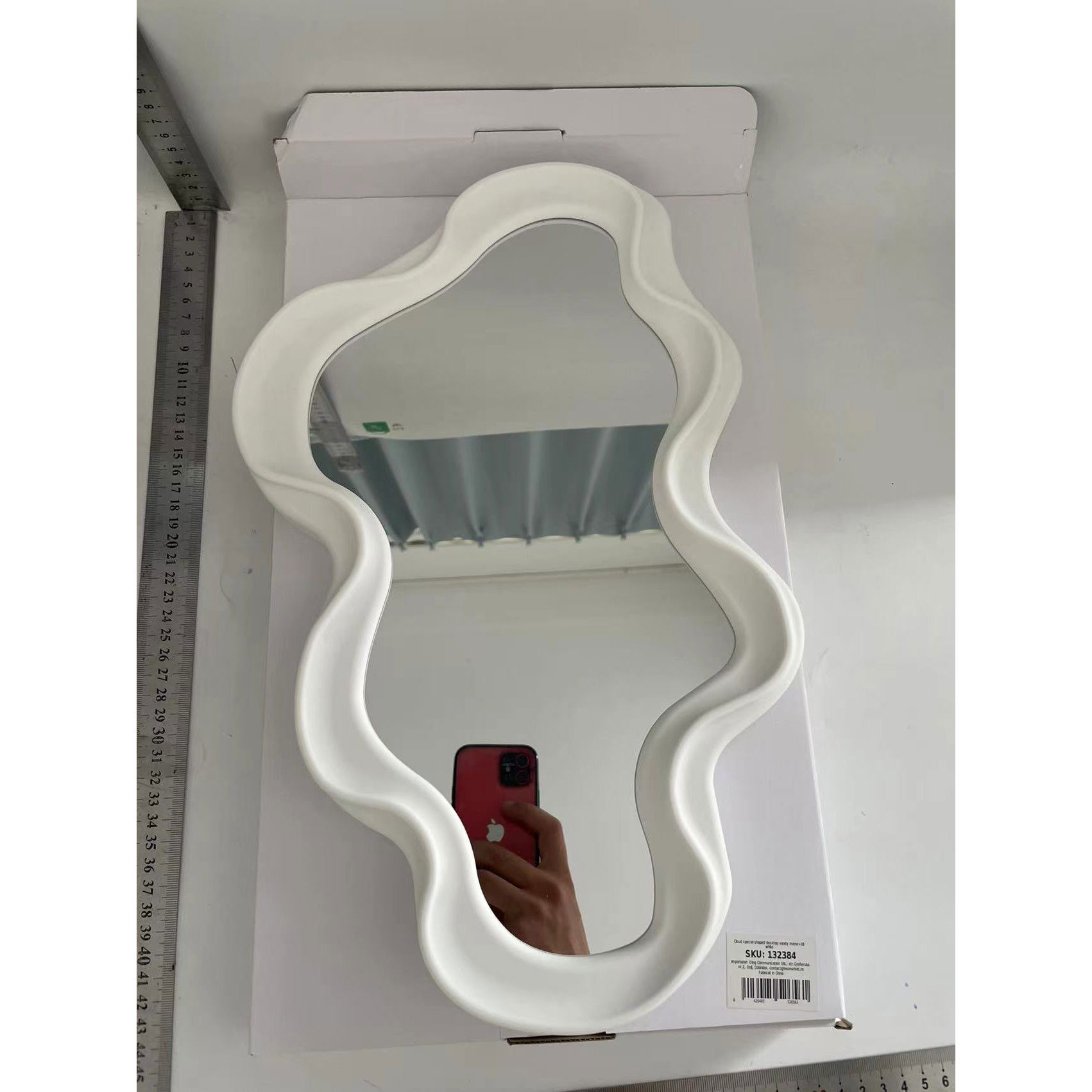 50 - 100 LEI - Oglinda de Perete, Flippy, Decorativa, pentru Baie, Dormitor, Sufragerie, Model Minimalist in Forma de Nor, 41x26 cm, Alb