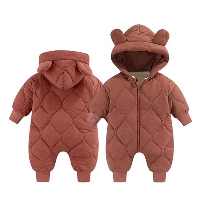 50 - 100 LEI - Combinezon de Iarna, Flippy, pentru Bebelusi, din Bumbac, cu Urechi, Mansete Elastice, Unisex, 66 cm, Visiniu