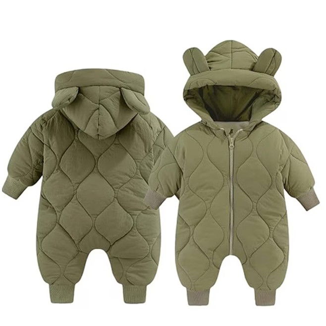 50 - 100 LEI - Combinezon de Iarna, Flippy, pentru Bebelusi, din Bumbac, cu Urechi, Mansete Elastice, Unisex, 66 cm, Verde