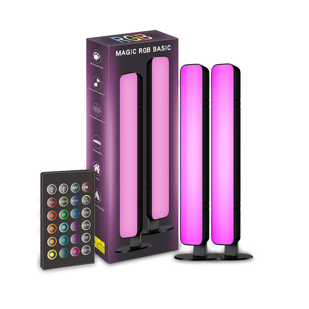 50 - 100 LEI - Set 2 Lampi de Birou, Flippy, RGB Colorat, 28 LED, Putere 5V, Telecomanda cu 24 de Taste, Cablu USB, Negru, 25.5x4x3.5cm