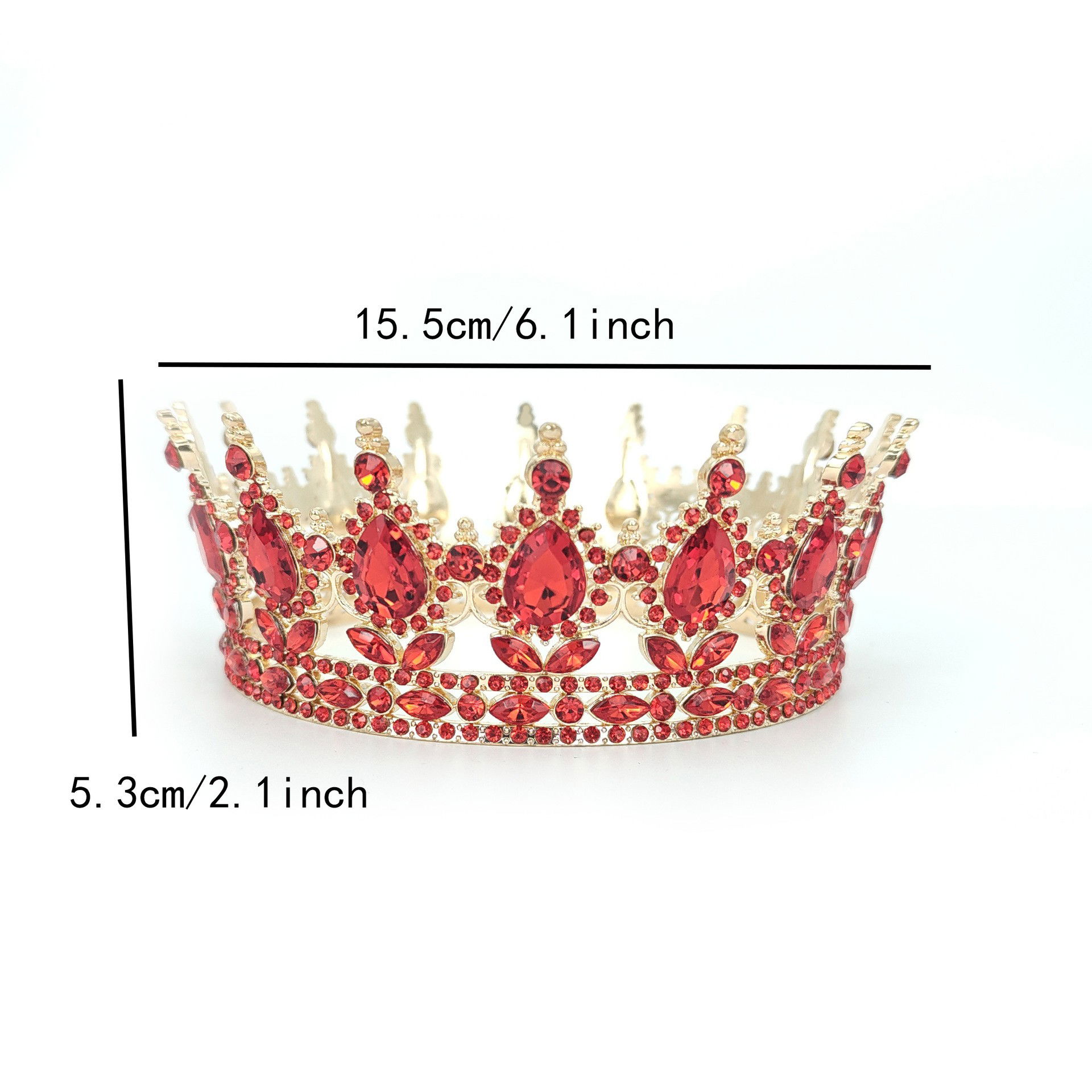Diadema, Flippy, din Aliaj, cu Cristale, Accesoriu Par, Aniversare, Nunta, Petrecere, 15.5 x 5.3 cm, Rosu [6]