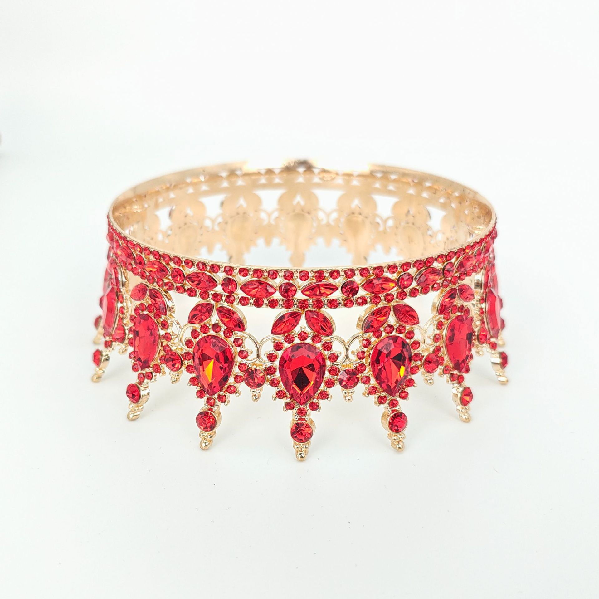 Diadema, Flippy, din Aliaj, cu Cristale, Accesoriu Par, Aniversare, Nunta, Petrecere, 15.5 x 5.3 cm, Rosu [5]