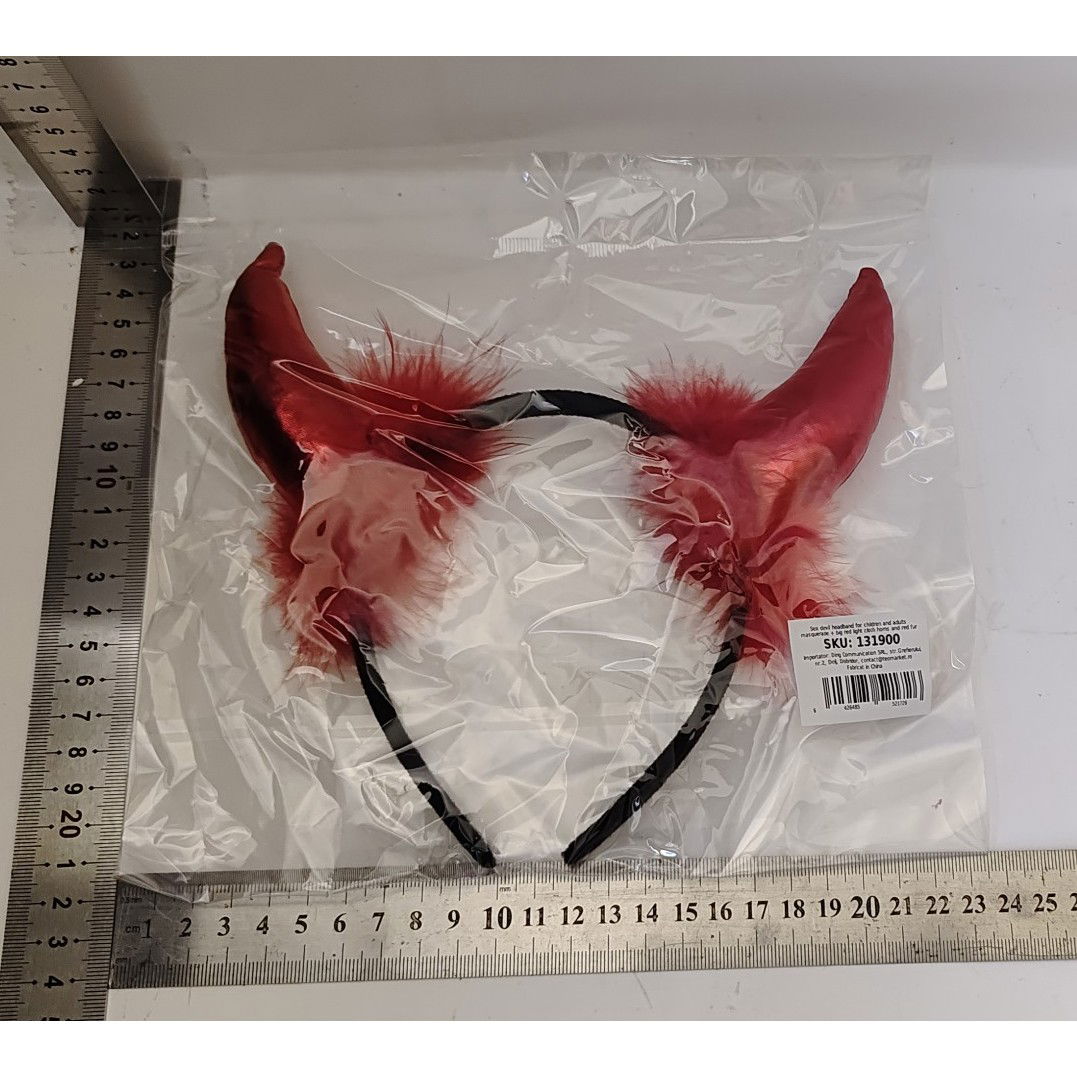 Coronita Deghizare, Flippy, Model Cornite Devil, Rosu Satinat cu Puf Rosu, Marime Universala [3]