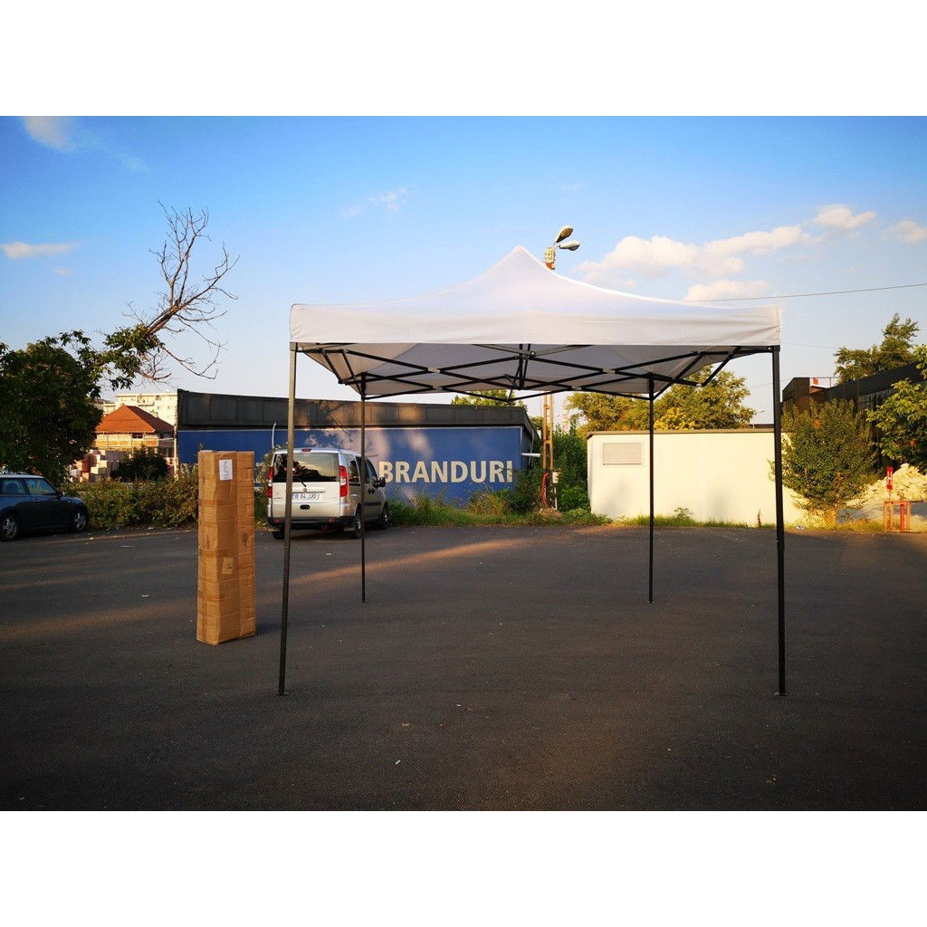 Corturi Evenimente si Articole Camping - Cort Pavilion 3x3m Alb Pliabil Cadru Metal pentru Curte, Gradina, Evenimente
