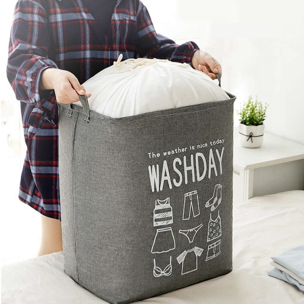 Articole pentru baie - Cos de Rufe, Flippy, 72 L, Textil, 30x40x60 cm, Gri, Cu Imprimeu