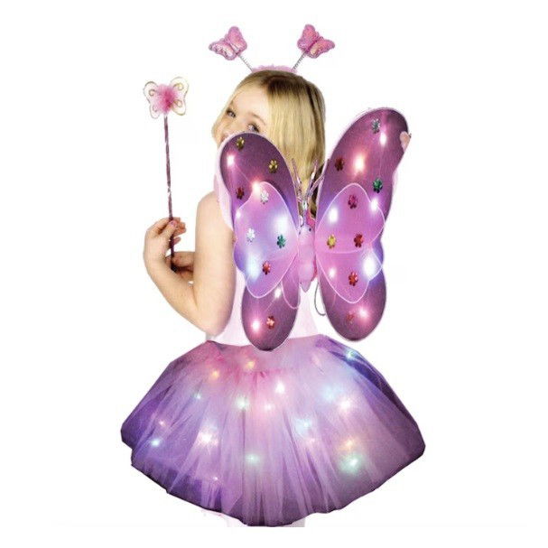 Costum Fluturas cu Aripi Modelabile Luminoase pentru Copii, Flippy, Fusta din Tul cu Lumini, Bagheta si Bentita, 4 piese, Pentru Halloween, Roleplay, Craciun, Carnaval, Paste, Ziua Copilului, Bumbac/P [2]