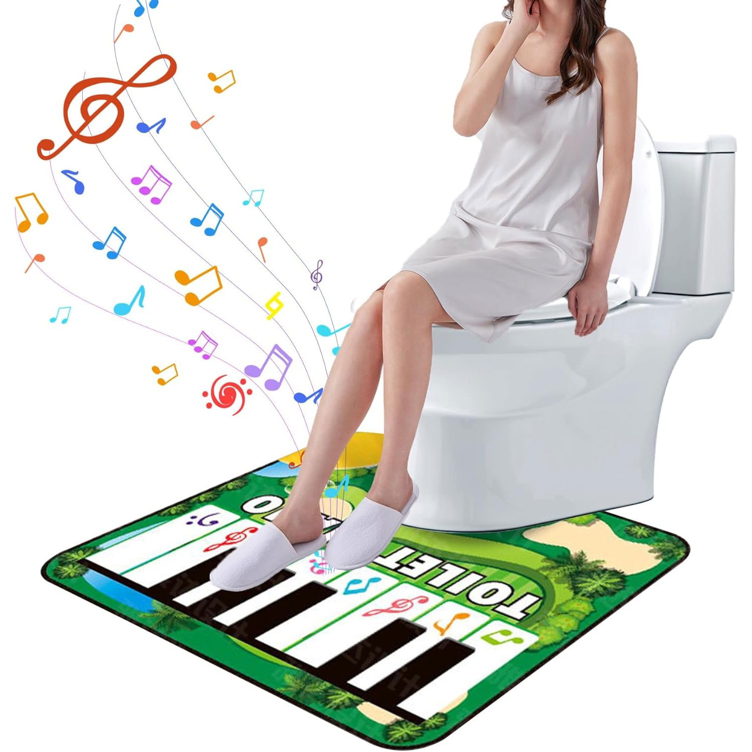 50 - 100 LEI - Covoras de Baie, Flippy, Model Pian Electric, Interactiv, 3 Moduri, +14 Ani, din Panza, cu Baterii, 60 x 48 cm, Verde