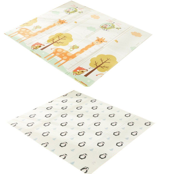 Covorase de joaca - Covoras de Joaca pentru Copii Termic cu 2 Fete, Flippy, Model Girafe si Pinguini, cu Spuma, Impermeabil, Antiderapant, 200cm x 180cm x 1cm