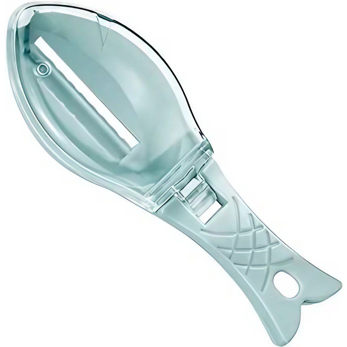 Curatator Manual Solzi de Peste, Flippy, Forma Peste , Recipient cu Capcac pentru Solzi, Plastic, Albastru deschis, 16x6 cm [1]