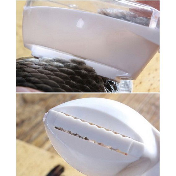 Curatator Manual Solzi de Peste, Flippy, Forma Peste , Recipient cu Capcac pentru Solzi, Plastic, Roz pal, 16x6 cm [4]