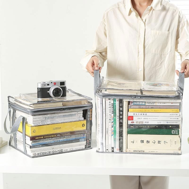 Cutie de Depozitare, Flippy, din PVC + Textil, Rezistenta la Apa, Geanta pentru Carti, 32x24x25 cm, Transparent-Alb [2]