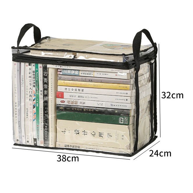 Cutie de Depozitare, Flippy, din PVC + Textil, Rezistenta la Apa, Geanta pentru Carti, 38x24x32 cm, Transparent-Negru [9]