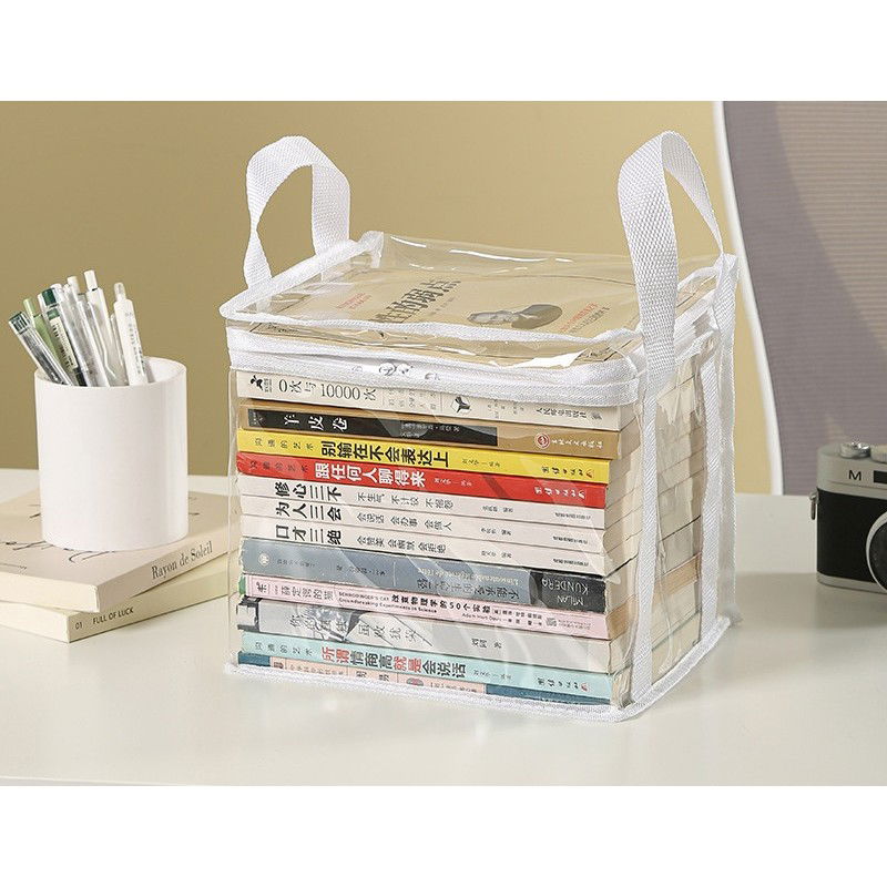 Cutie de Depozitare, Flippy, din PVC+Textil, Rezistenta la Apa, Geanta pentru Carti, 23x17x28 cm, Transparent-Alb [5]