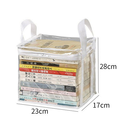 Cutie de Depozitare, Flippy, din PVC+Textil, Rezistenta la Apa, Geanta pentru Carti, 23x17x28 cm, Transparent-Alb [2]