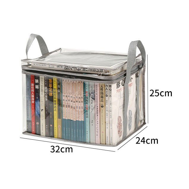 Cutie de Depozitare, Flippy, din PVC + Textil, Rezistenta la Apa, Geanta pentru Carti, 32x24x25 cm, Transparent-Alb [7]