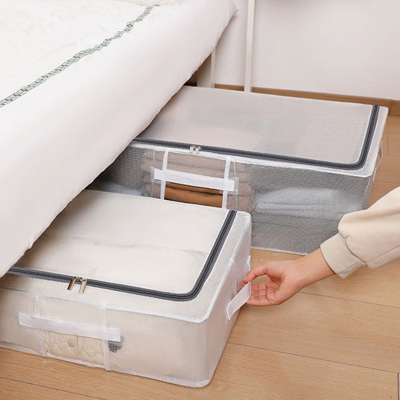 Cutie de Depozitare, Flippy, pentru Haine, Incaltaminte, din Plasa PVC Impermeabila si Manere Laterale, Pliabila, Fermoar Bidirectional, 80 x 47 x 24 cm, Transparenta [3]