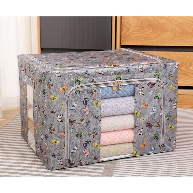 Cutie Depozitare, Flippy, 66L, din Material Textil, 50 x 40 x 33 cm, pentru Haine si Lenjerii, Model Fluturasi, Gri Inchis [5]