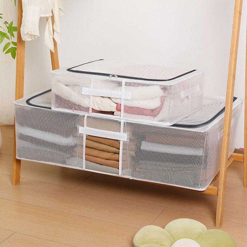 Cutie de Depozitare pentru Pantofi, Flippy, 40x30x21 cm, din Plasa PVC Impermeabila si Cadru de Otel, Pliabila, Fermoar Bidirectional, Transparenta [17]