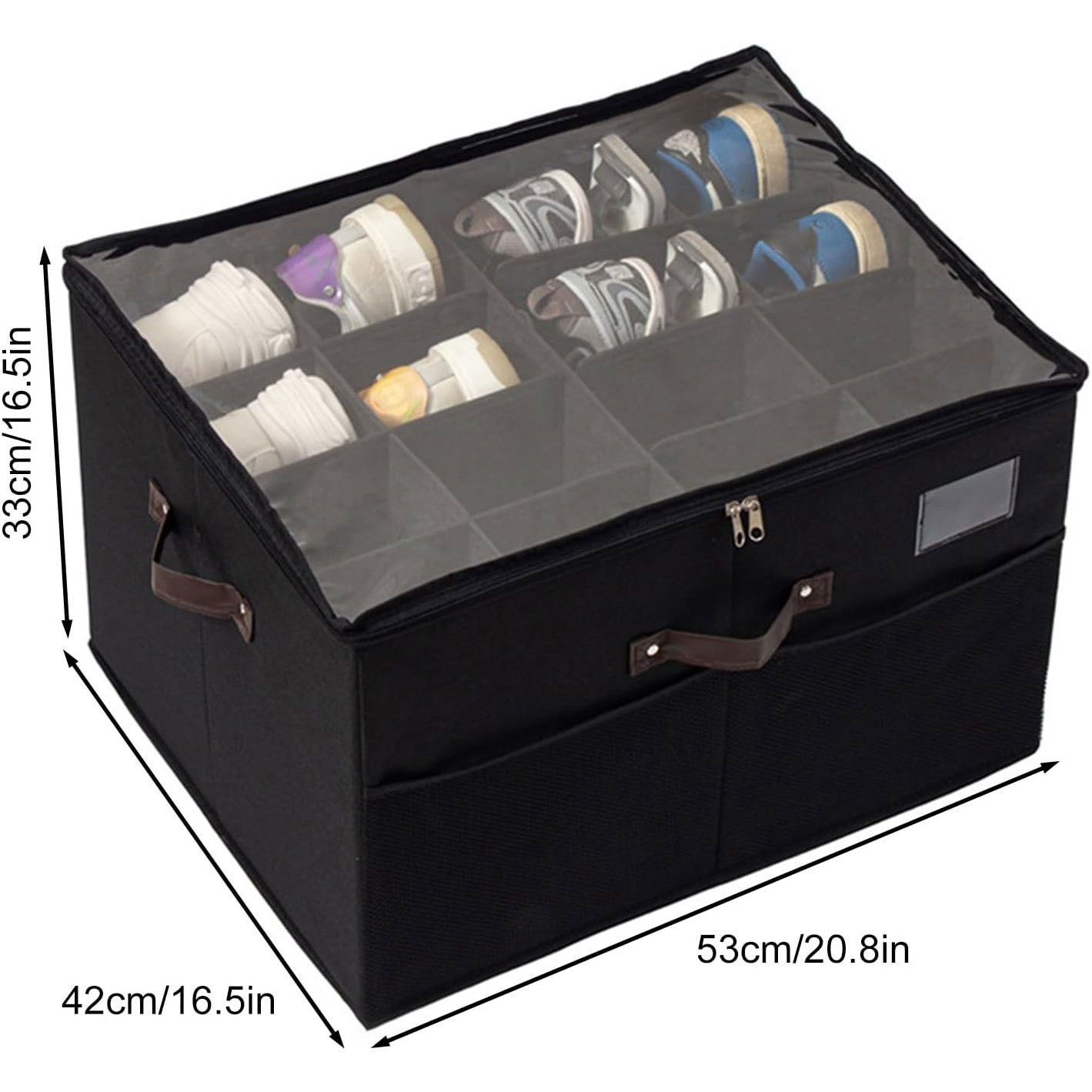 Cutie de Depozitare pentru Pantofi, Flippy, 53x42x33 cm, cu Capac Transparent si Fermoar, din Panza Oxford, Pliabila, Negru [3]