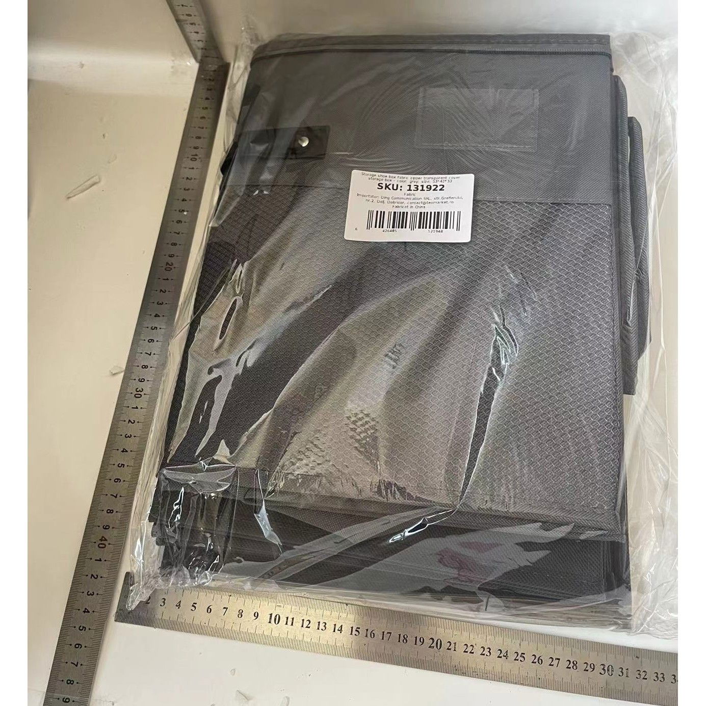 Pentru casa - Cutie de Depozitare pentru Pantofi, Flippy, 53x42x33 cm, cu Capac Transparent si Fermoar, din Panza Oxford, Pliabila, Gri