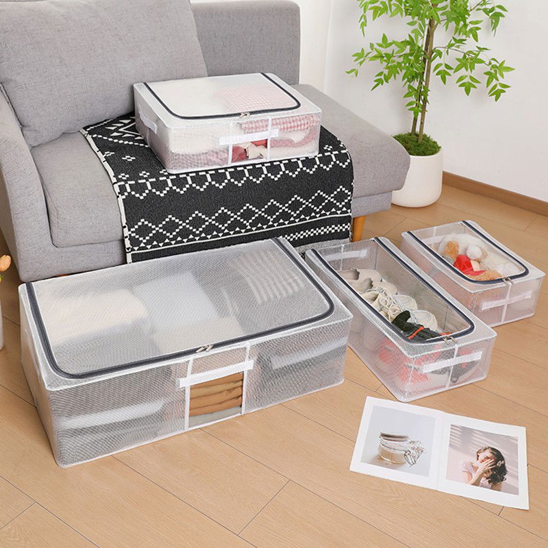 Cutie de Depozitare pentru Pantofi, Flippy, 60*30*21CM , din Plasa PVC Impermeabila si Cadru de Otel, Pliabila, Fermoar Bidirectional, Transparenta [18]