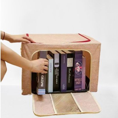 50 - 100 LEI - Cutie de Depozitare Pliabila, Flippy, 66 L, din Bumbac si In, 33x40x50 cm, 2 Ferestre, Frontala si Laterala, 2 Usi de Acces cu Fermoar Bidirectional, Cadru Metalic, Suport Baza Stabil din Plastic, Roz