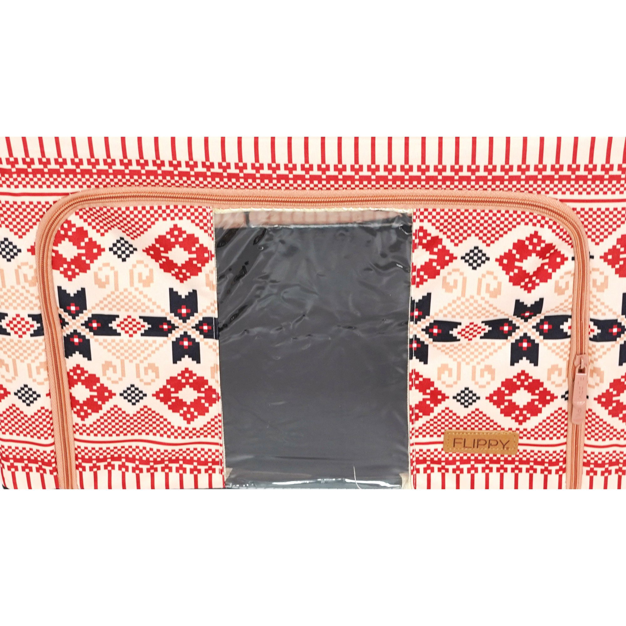 Cutie de Depozitare Pliabila, Flippy,100 L din Bumbac si In, 60X42X40 cm, Fereastra Frontala, 2 Usi de Acces cu Fermoar Bidirectional, Cadru Metalic, Suport Baza Stabil din Plastic, Motiv Traditional  [4]