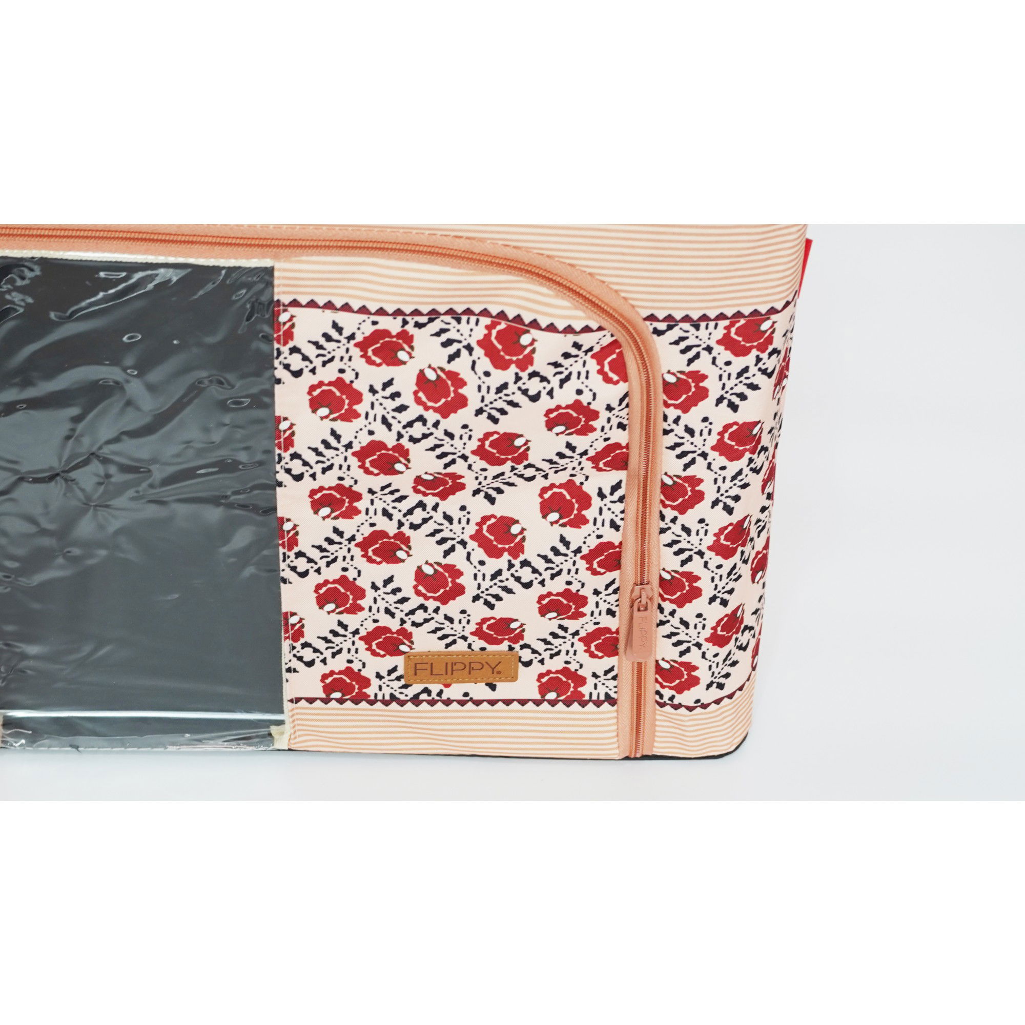 Cutie de Depozitare Pliabila, Flippy,100 L din Bumbac si In, 60X42X40 cm, Fereastra Frontala, 2 Usi de Acces cu Fermoar Bidirectional, Cadru Metalic, Suport Baza Stabil din Plastic, Motiv Traditional  [3]