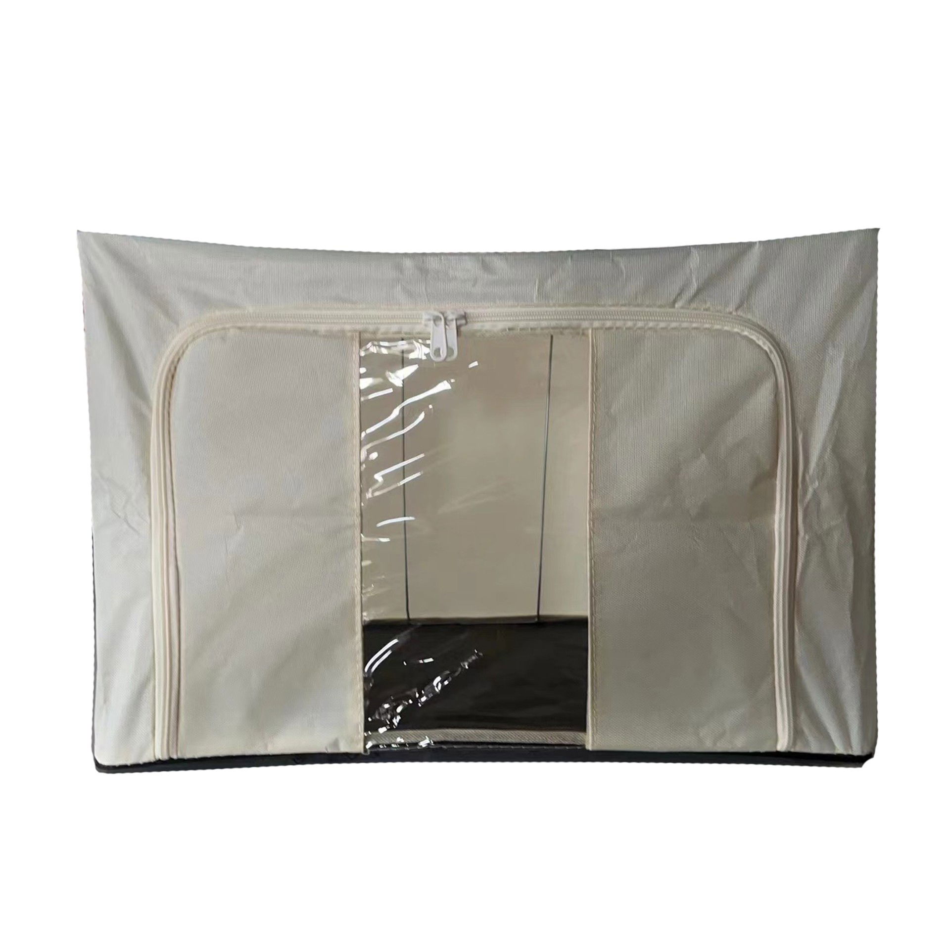 Pentru casa - Cutie de depozitare Pliabila, Flippy, Cadru Metalic, cu fermoar, 100 L, material Textil, 60 x 42 x 40 cm, suport de baza din plastic stabil, Bej