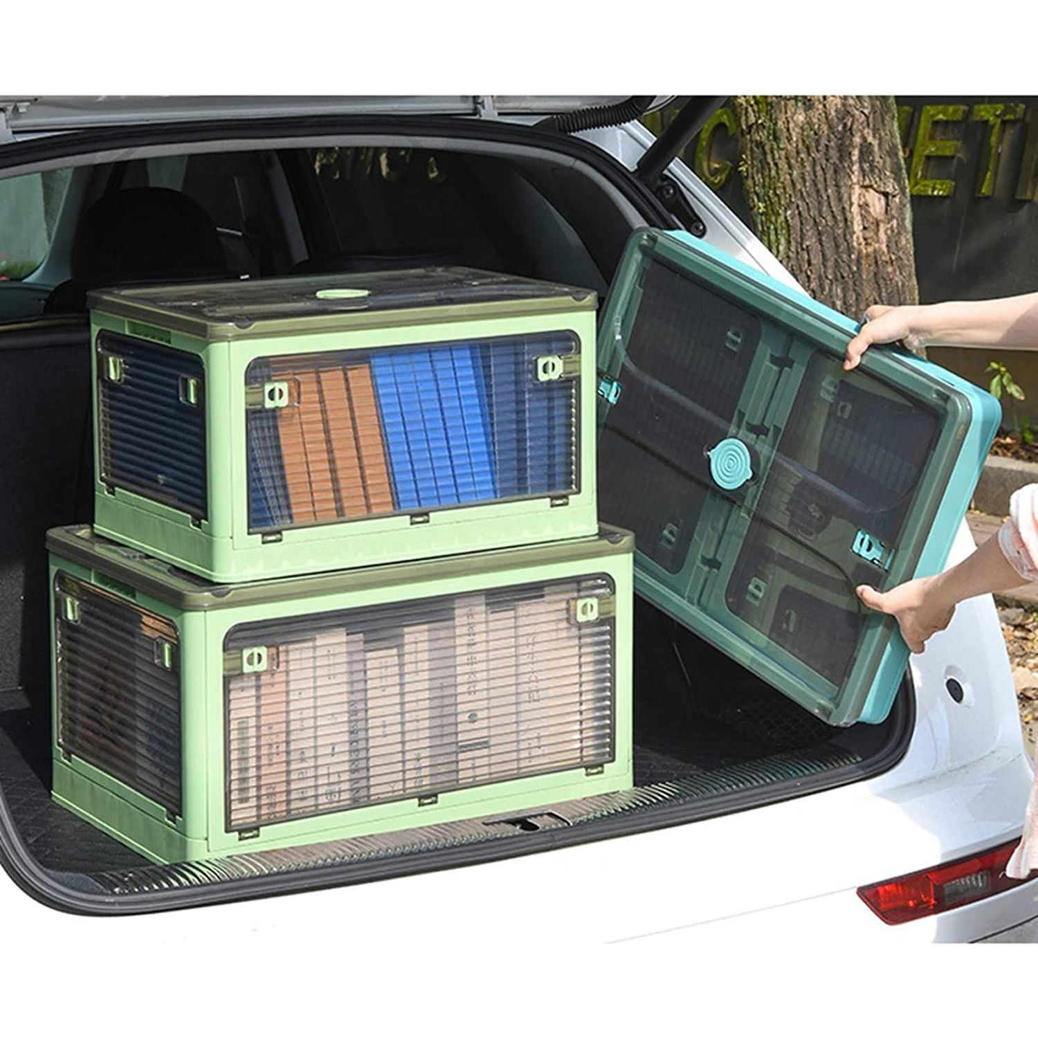 Cutii depozitare - Cutie de depozitare pliabila, Flippy, Cu capac, 29 L, Plastic, 40.5x29x24.5 cm, Albastru