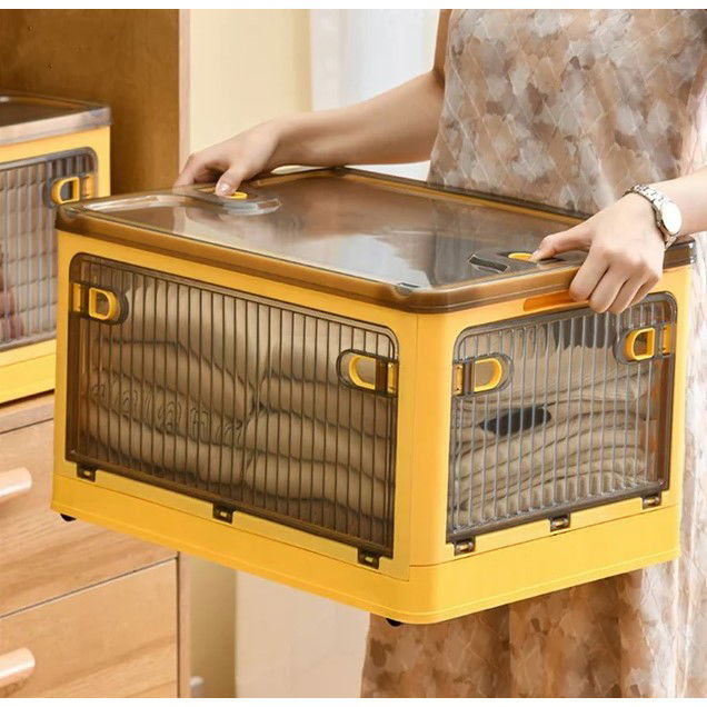 Cutii depozitare - Cutie de depozitare pliabila, Flippy, Cu capac, 40 L, Plastic, 47x35x24.5 cm, Portocaliu