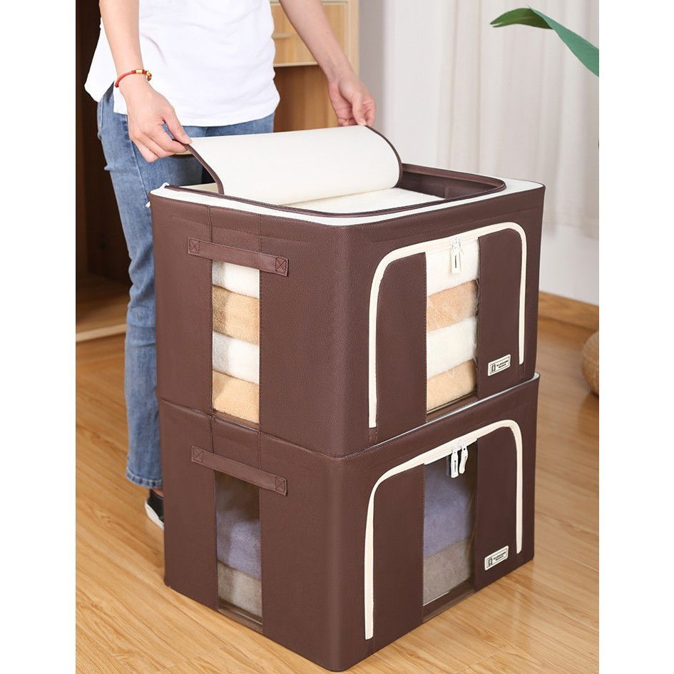 Pentru casa - Cutie de Depozitare Pliabila, Flippy, Cu Fereastra si Fermoar Dublu, 66 L, Textil Premium, 50x40x33 cm, Cadru Metalic, Impermeabila, Maro