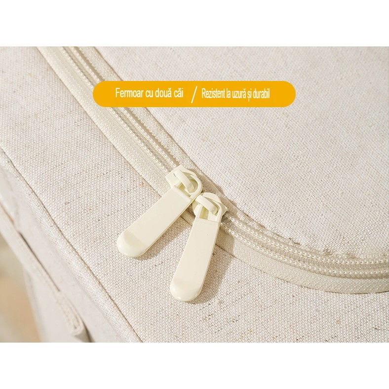 Cutie de Depozitare Pliabila, Flippy, Cu Fereastra si Fermoar Dublu, 66 L, Textil Premium, 50x40x33 cm, Cadru Metalic, Impermeabila, Bej [38]