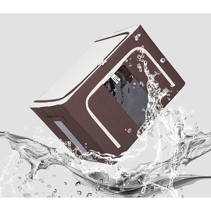 Cutie de Depozitare Pliabila, Flippy, Cu Fereastra si Fermoar Dublu, 66 L, Textil Premium, 50x40x33 cm, Cadru Metalic, Impermeabila, Maro [7]