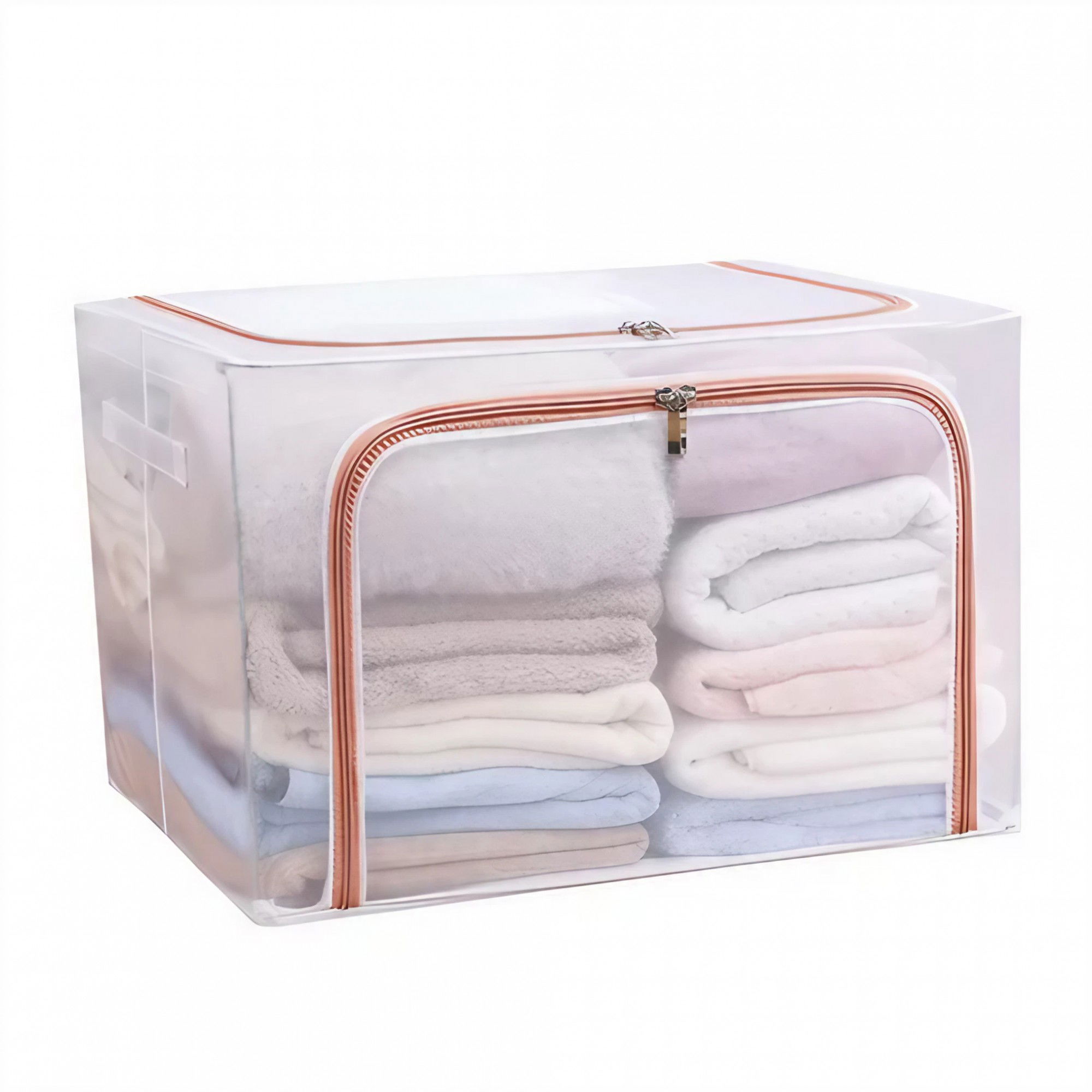 Pentru casa - Cutie de Depozitare Pliabila, Flippy, Cu Fereastra si Fermoar Dublu Rosu, 66 L, Textil, 50x40x33 cm, Cadru Metalic, Impermeabila, Transparent