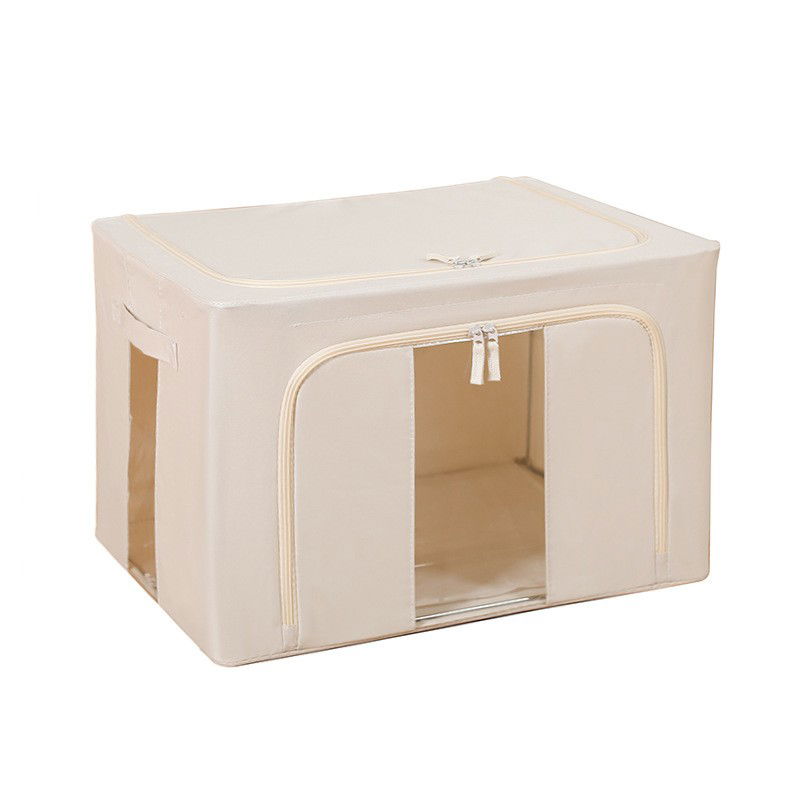 50 - 100 LEI - Cutie de Depozitare Pliabila, Flippy, Cu Fereastra si Fermoar Dublu, 66 L, Textil Premium, 50x40x33 cm, Cadru Metalic, Impermeabila, Bej