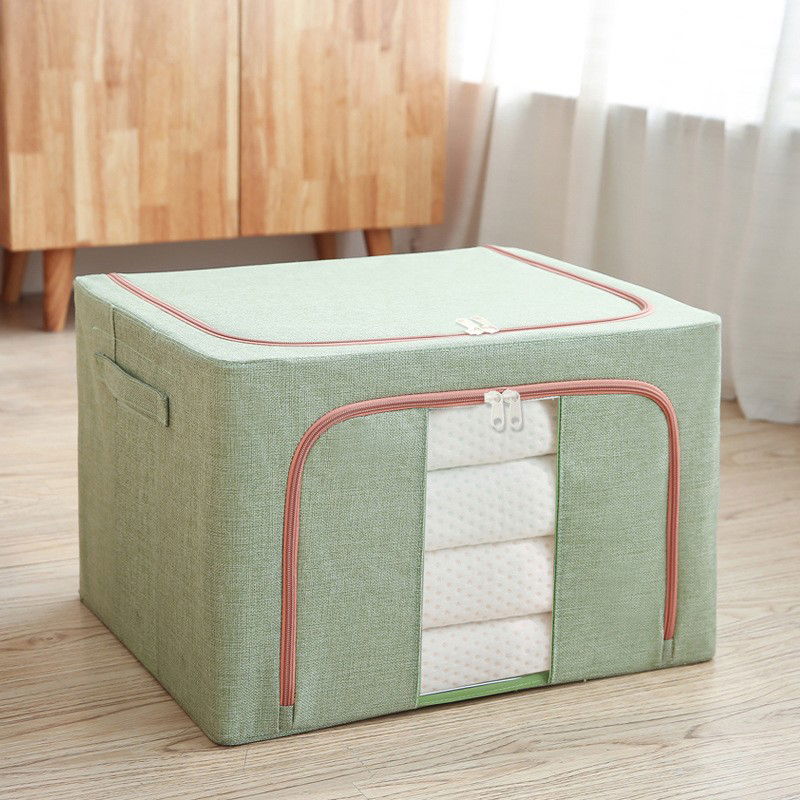Cutie de depozitare pliabila, Flippy, Cu fermoar, 100 L, Textil, 60x42x40 cm, Cadru Metalic, Suport Baza Stabil din Plastic, Verde [4]