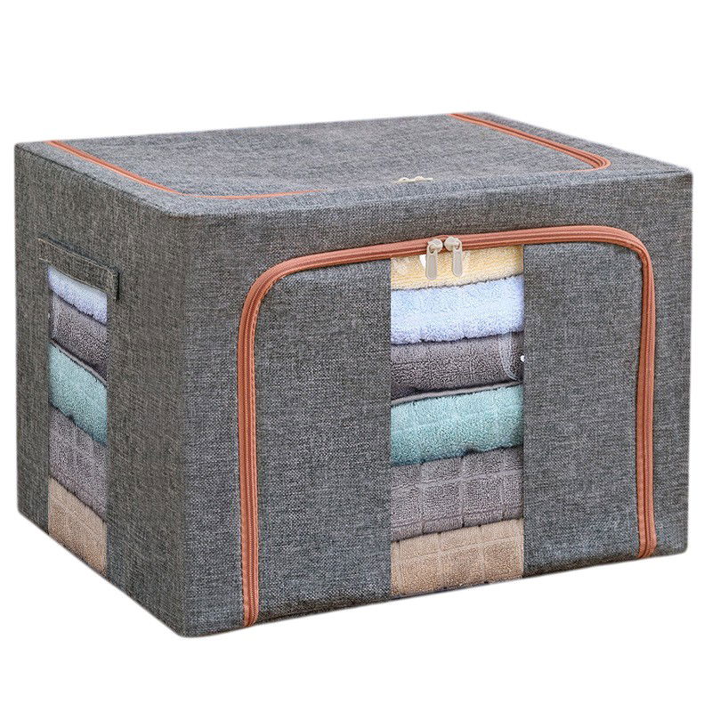 Cutii depozitare - Cutie de depozitare pliabila, Flippy, Cu fermoar, 100 L, Textil, 60x42x40 cm, Cadru Metalic, Suport Baza Stabil din Plastic, Gri