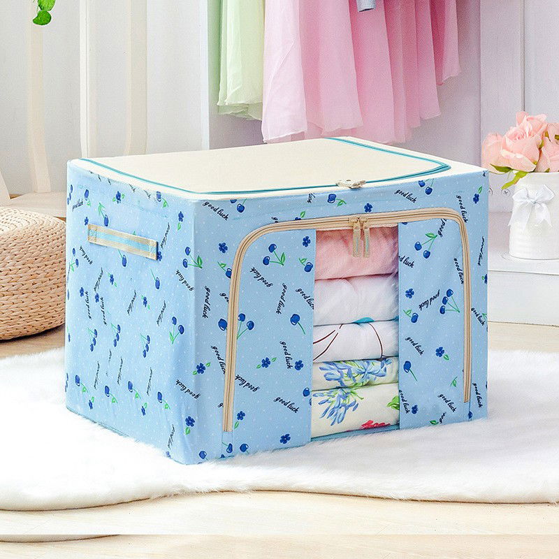 Cutii depozitare - Cutie de Depozitare Pliabila, Flippy, 24 L, Panza Oxford, 40x30x20 cm, Fereastra Frontala, 2 Usi de Acces cu Fermoar Bidirectional, Cadru Metalic, Suport Baza Stabil din Plastic, Imprimeu cirese, Alba