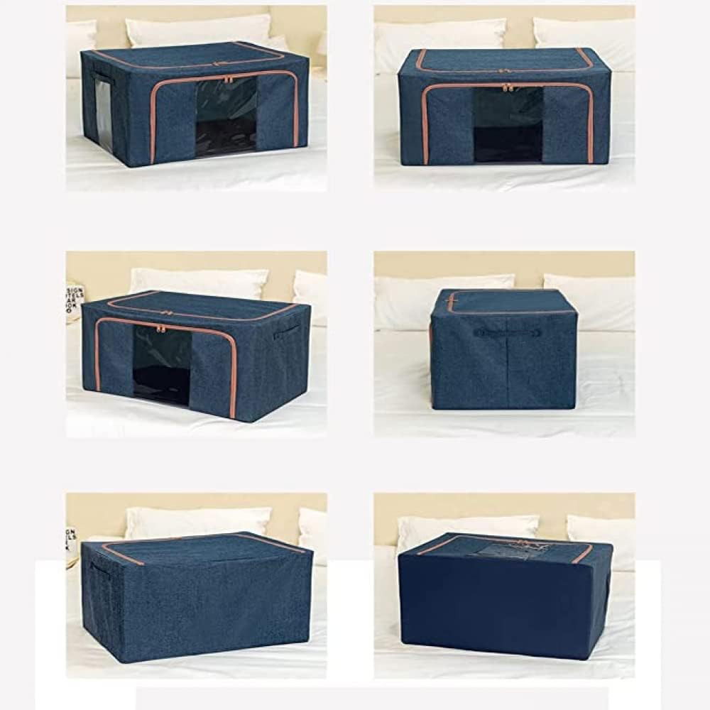 Cutie de Depozitare Pliabila, Flippy, Cu Fermoar, 24 L, Textil, 40x30x20 cm, Cadru Metalic, Suport Baza Stabil din Plastic, Albastru Marin cu Doua Ferestre [4]