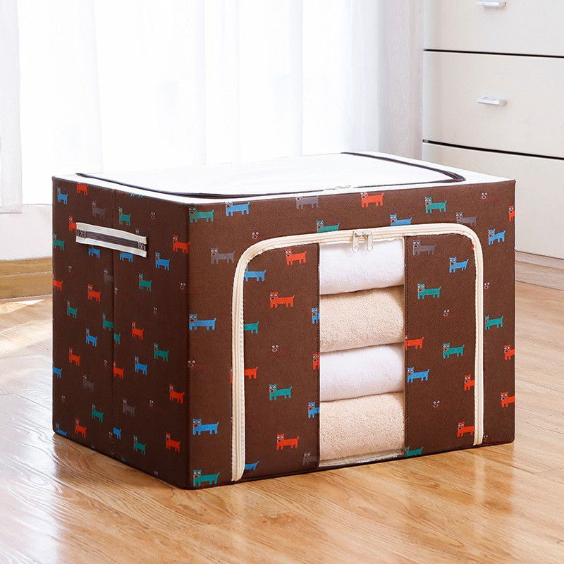 Pentru casa - Cutie de Depozitare Pliabila, Flippy, 66 L, din Tesatura Oxford, 50x40x33 cm, Fereastra Frontala, 2 Usi de Acces cu Fermoar Bidirectional, Cadru Metalic, Suport Baza Stabil din Plastic, Imprimeu Catel