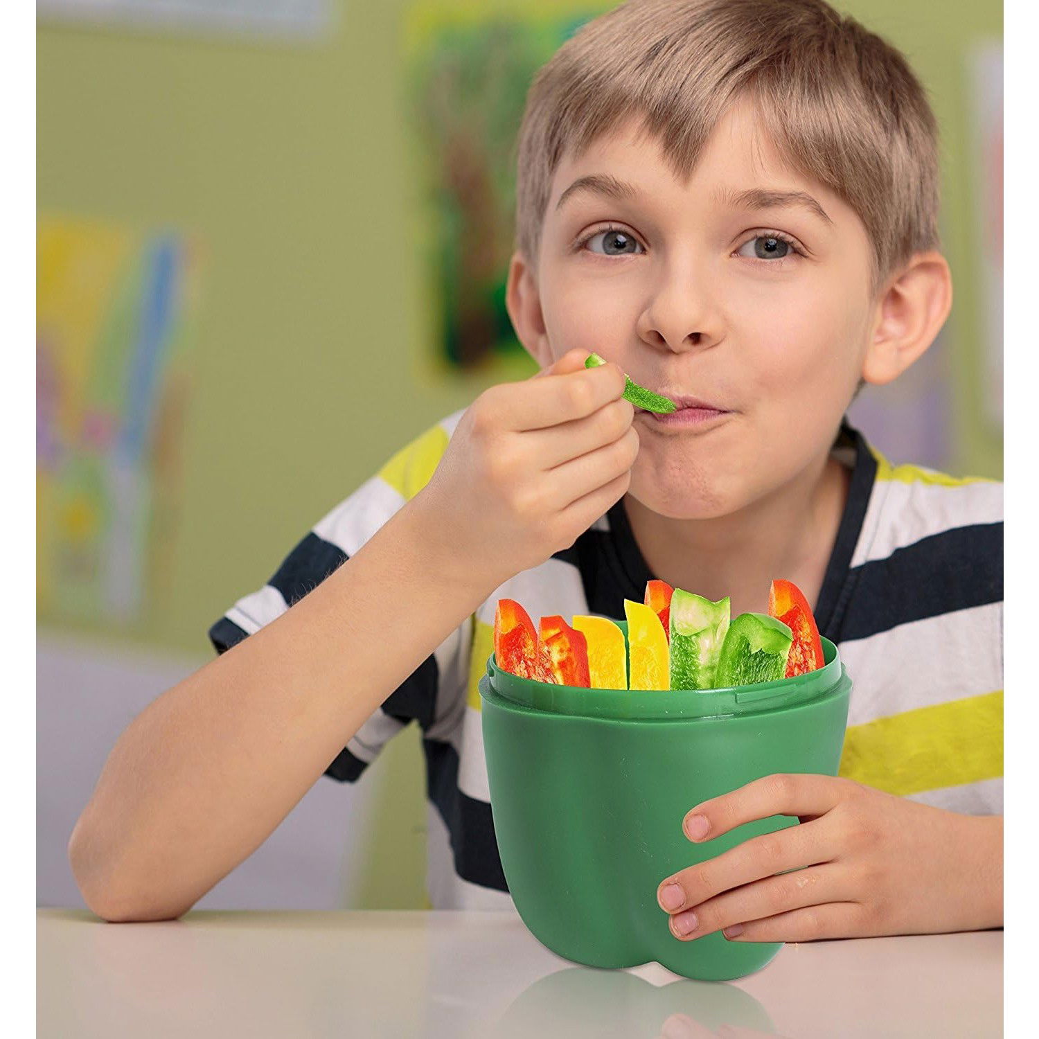 Cutie Alimentara, Flippy, Model Ardei, din Plastic, 9.8 x 9.8 x 10.7 cm, 350 ml, Verde [6]