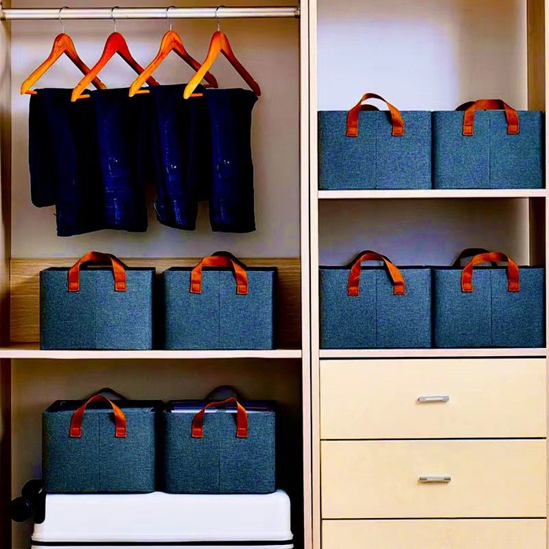 Cutii depozitare - Cutie de depozitare tip cos, Flippy, textil, pliabila, 47x20x28 cm, se poate spala, cu manere, albastru